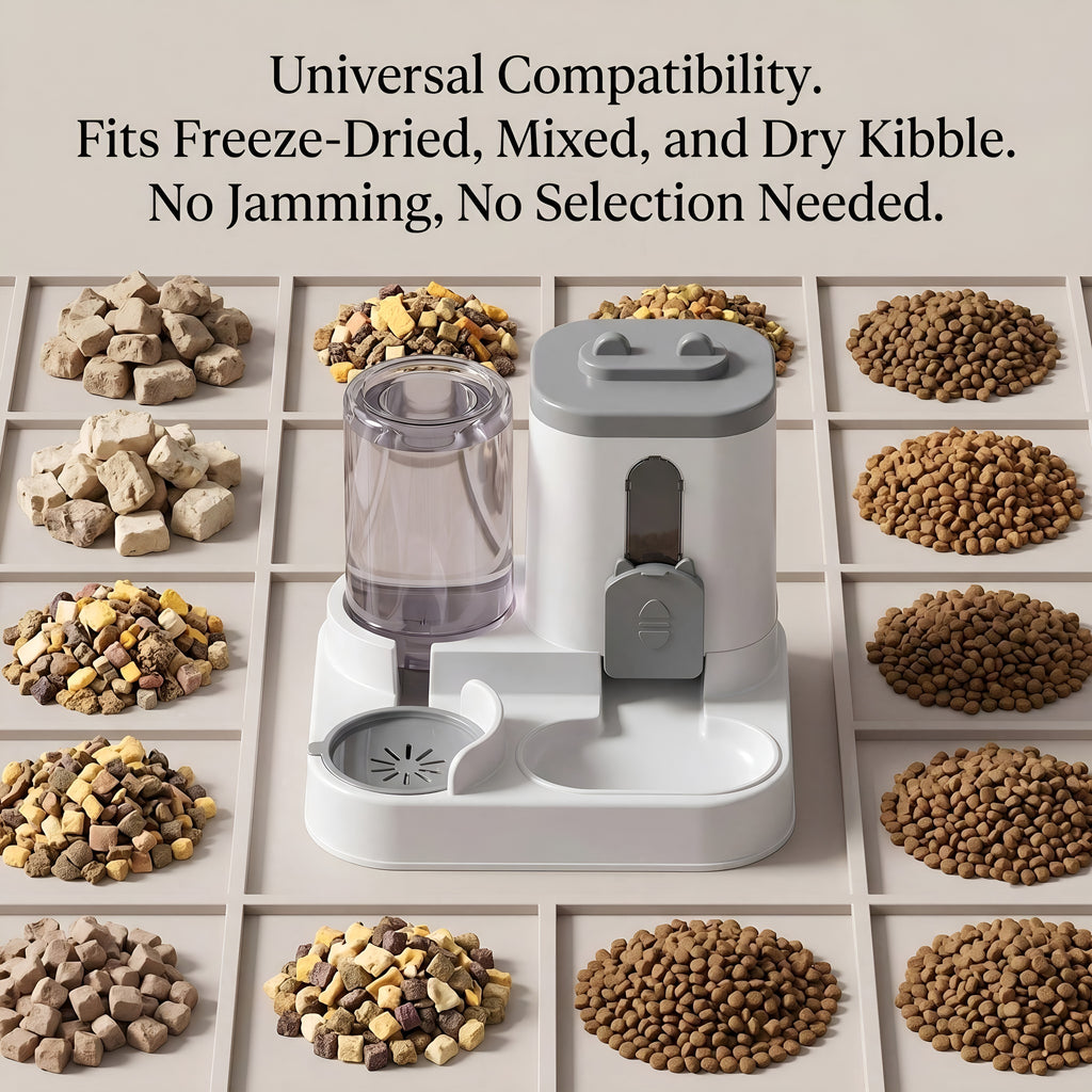 Gravity cat feeder works with freeze-dried, mixed and dry kibble pet food