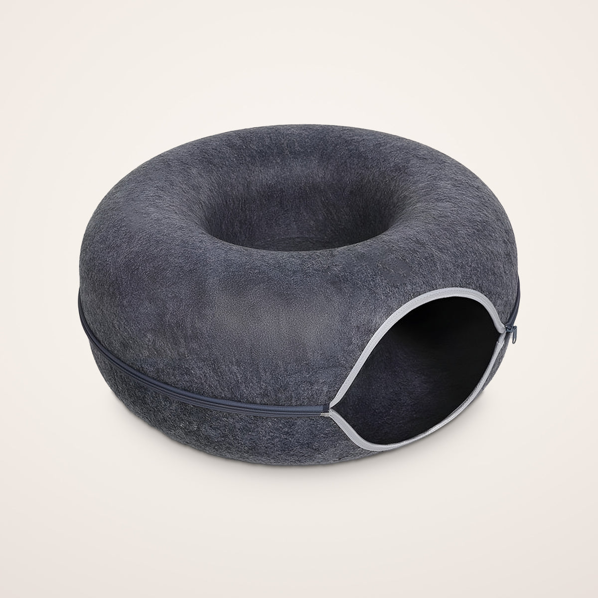 Halo felt cat cave in Dark Gray, donut cat tunnel bed made of thick felt