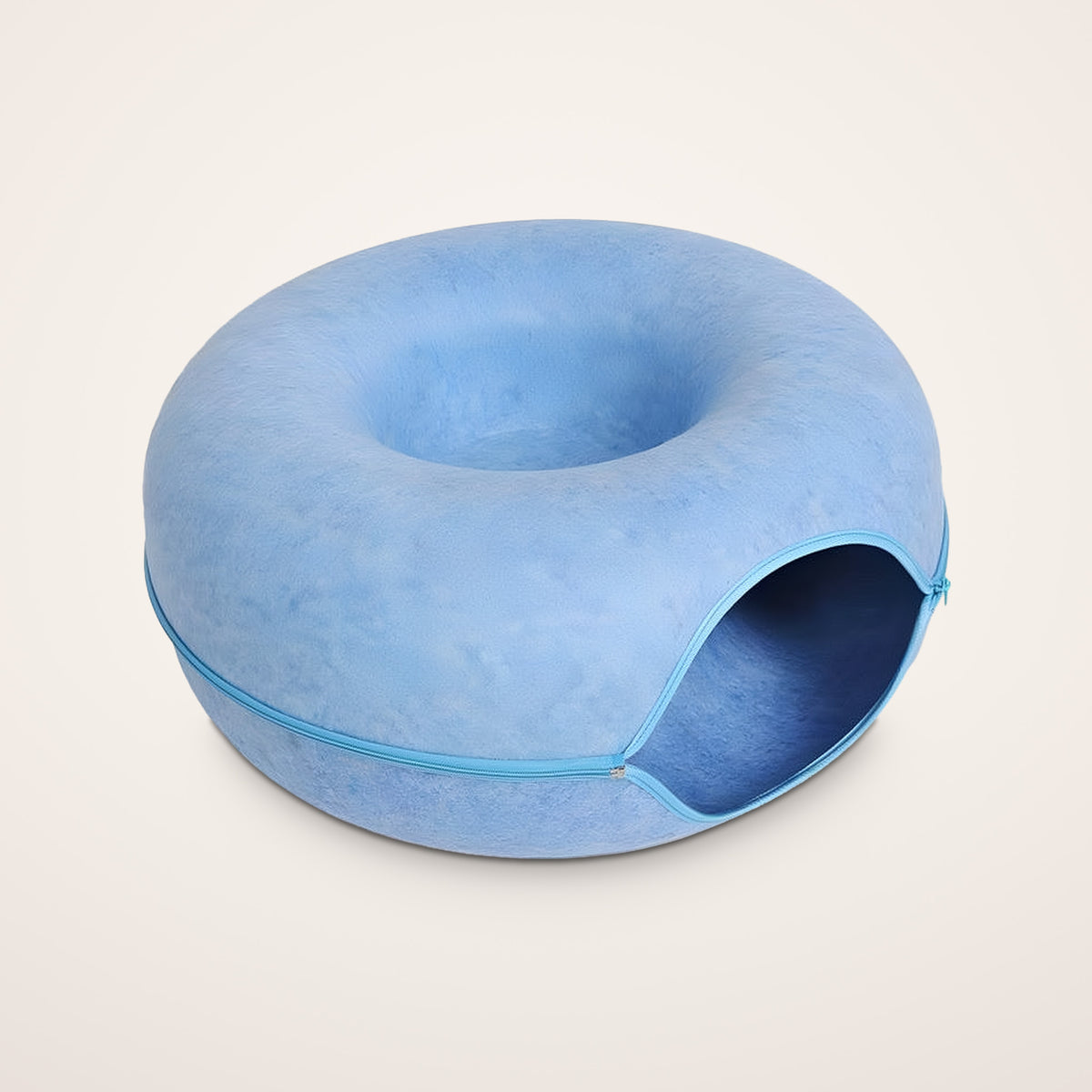Halo felt cat cave in Sky Blue, peekaboo donut cat tunnel bed
