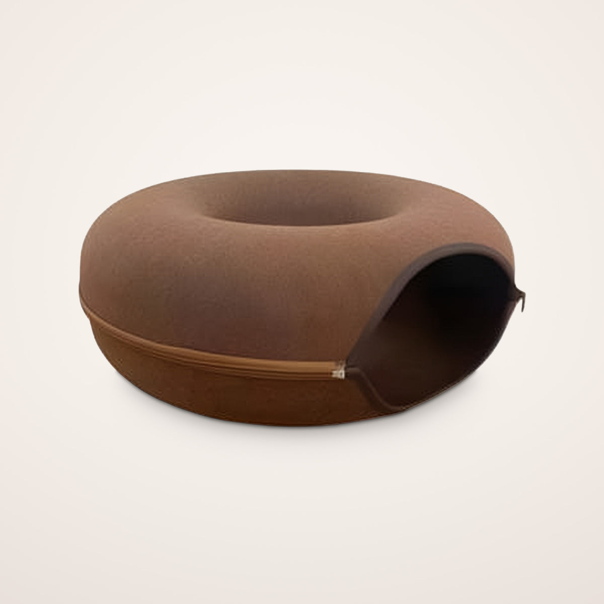 Halo felt cat cave in Brown, donut cat bed with zip-apart tunnel