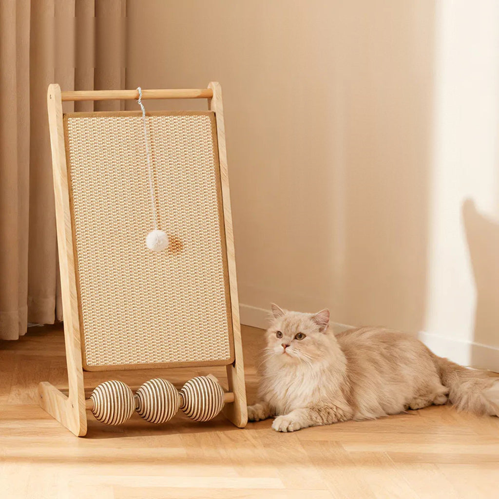 Lounge L-Scratcher sisal cat scratching board with cat