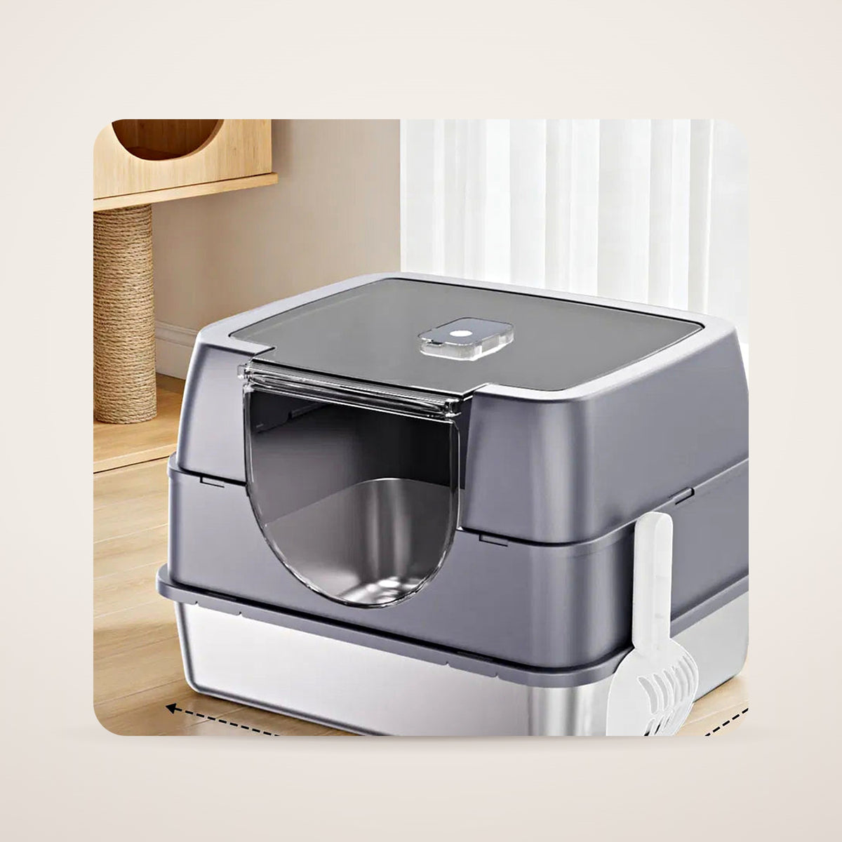 Nova stainless steel enclosed litter box in gray