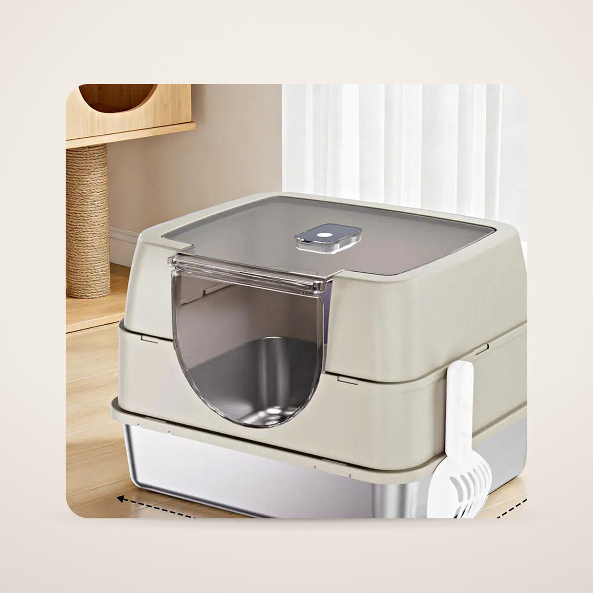 Nova stainless steel enclosed litter box in beige