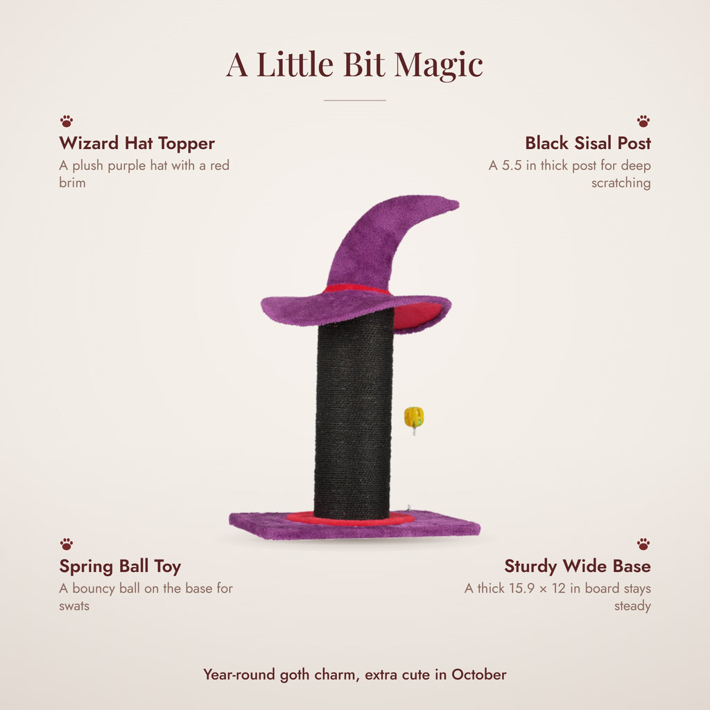 Wizard hat scratching post features
